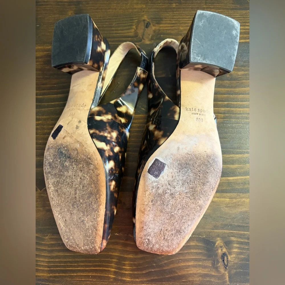 Kate Spade Brown Tortoise Square Toe Slingback Flats Women’s Size 6M